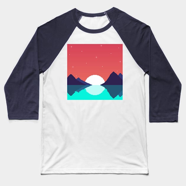 Red Night Moon Over The Sea Baseball T-Shirt by Zeatt_